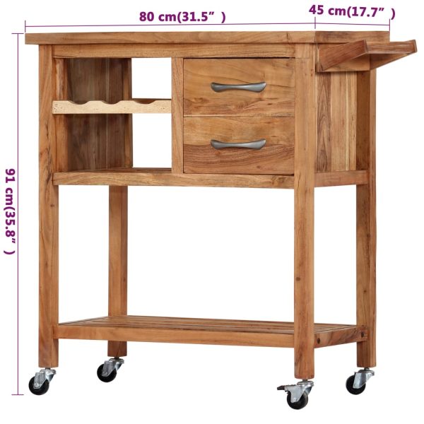 vidaXL Kitchen Trolley 31.5"x17.7"x35.8" Solid Wood Acacia - Image 6