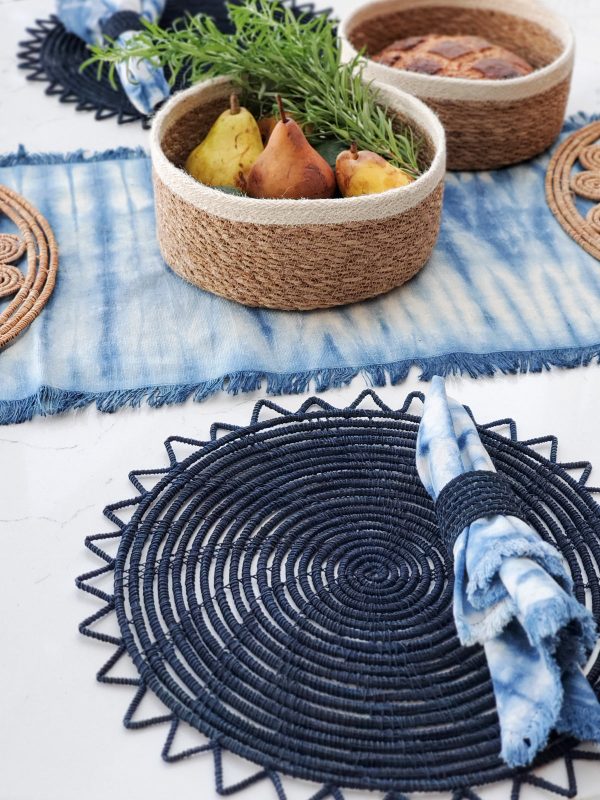 Woven Palm Fiber Napkin Ring - Indigo Blue (Set of 4) - Image 3